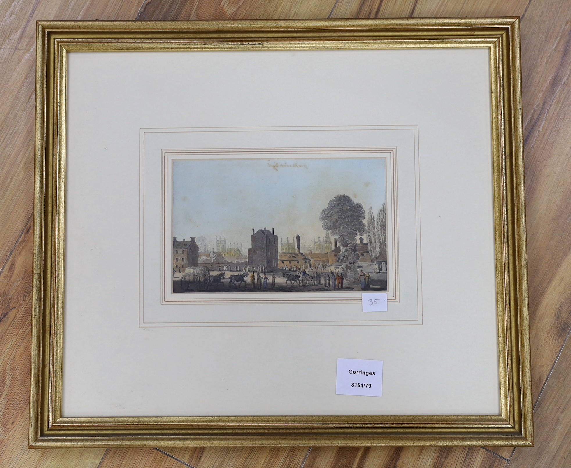 George Heriot (1759-1839), watercolour, View of the City of Worcester, with cart, horse and figures, 12 x 19cm
